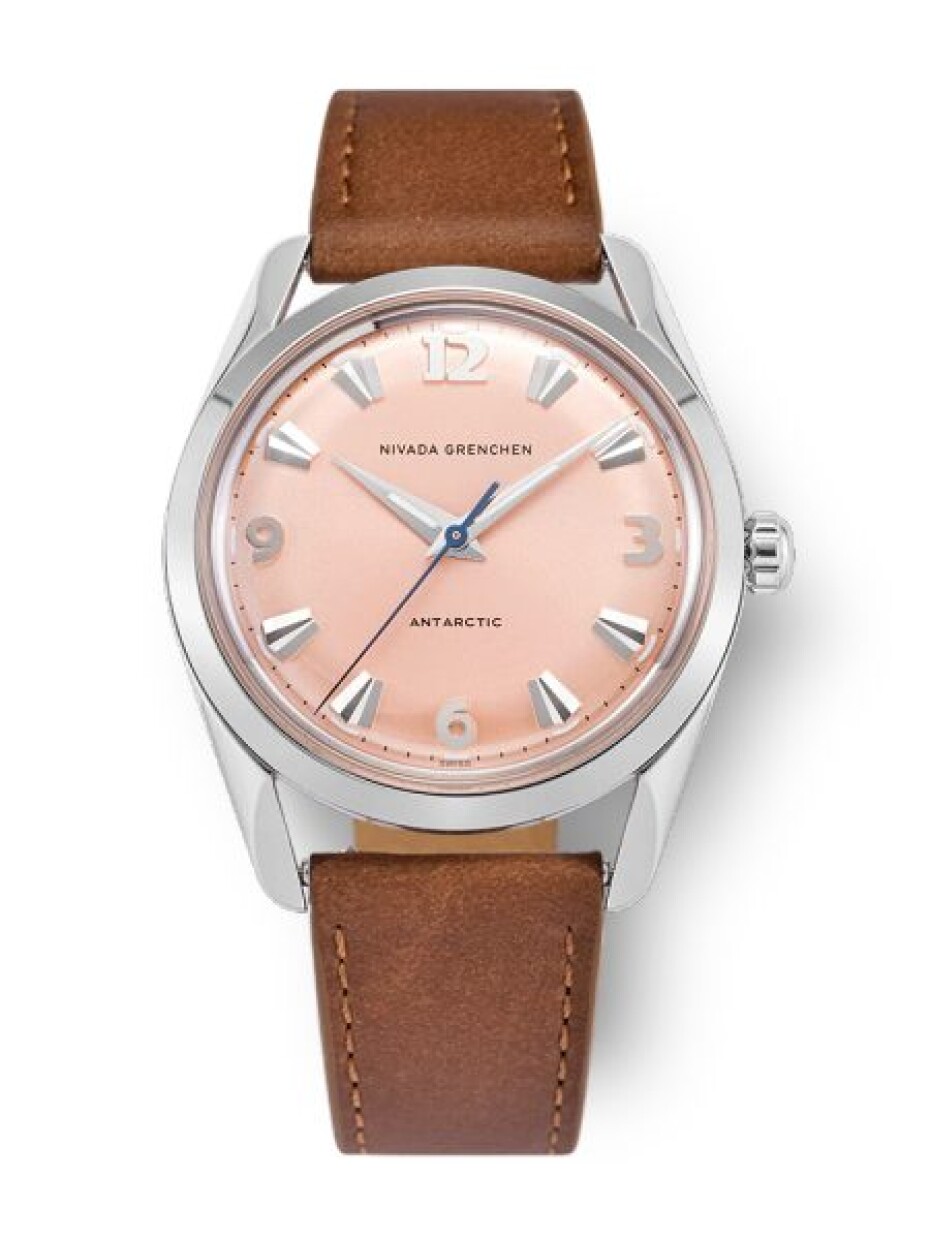 Nivada Grenchen Antarctic 35 mm Salmon - Black leather White Stitching - main (6)