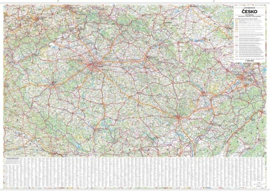 Česko - nástěnná automapa 1:360 000 s plastovými lištami (1360x970mm), 8.  vydání - main (0)