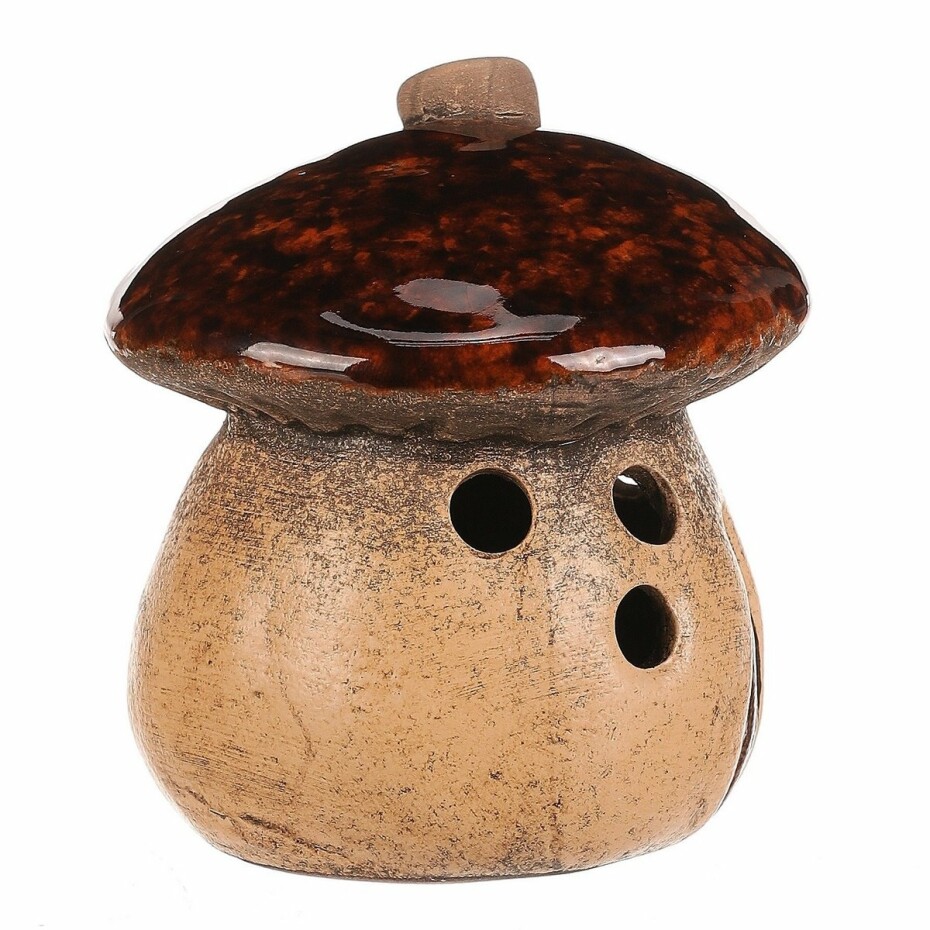 Svícen Houbový domek hnědá, 12 x 12 x 13 cm - main (4)
