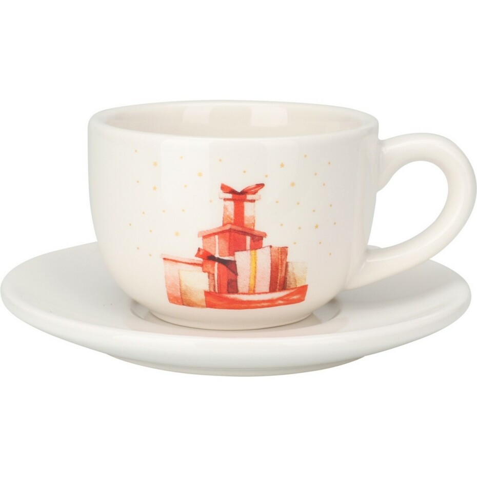 Vánoční porcelánový šálek s podšálkem Červené dárky, 250 ml - main (0)