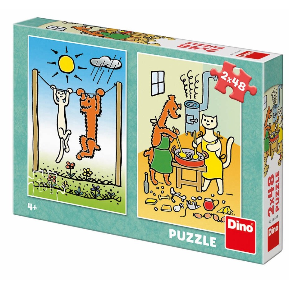 Pejsek a kočička: puzzle 2x48 dílků - Dino - main (0)