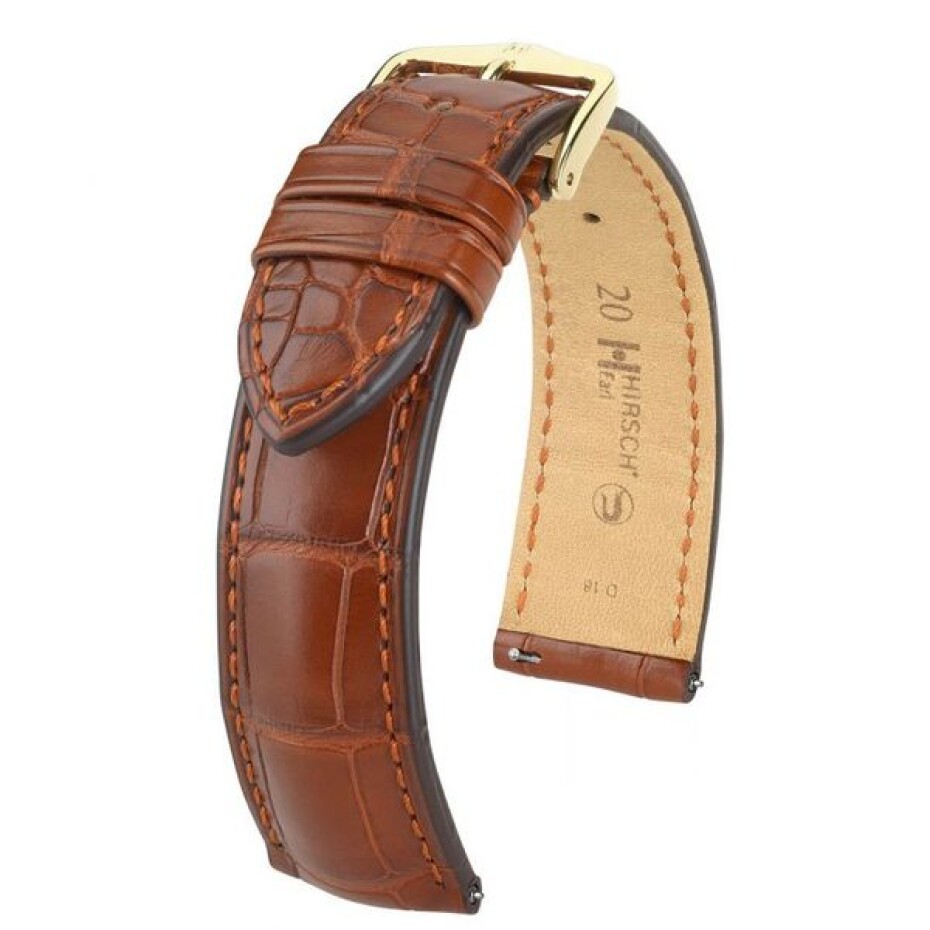 Řemínek Hirsch Earl Alligator - zlatohnědý, mat - 24 mm - L – Standardní délka (doporučujeme) - 22 mm - Stříbrná - main (1)