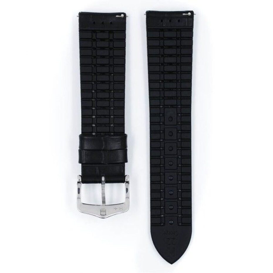 Řemínek Hirsch George - černý, červené prošití - 24 mm - L – Standardní délka (doporučujeme) - 22 mm - Stříbrná - main (2)