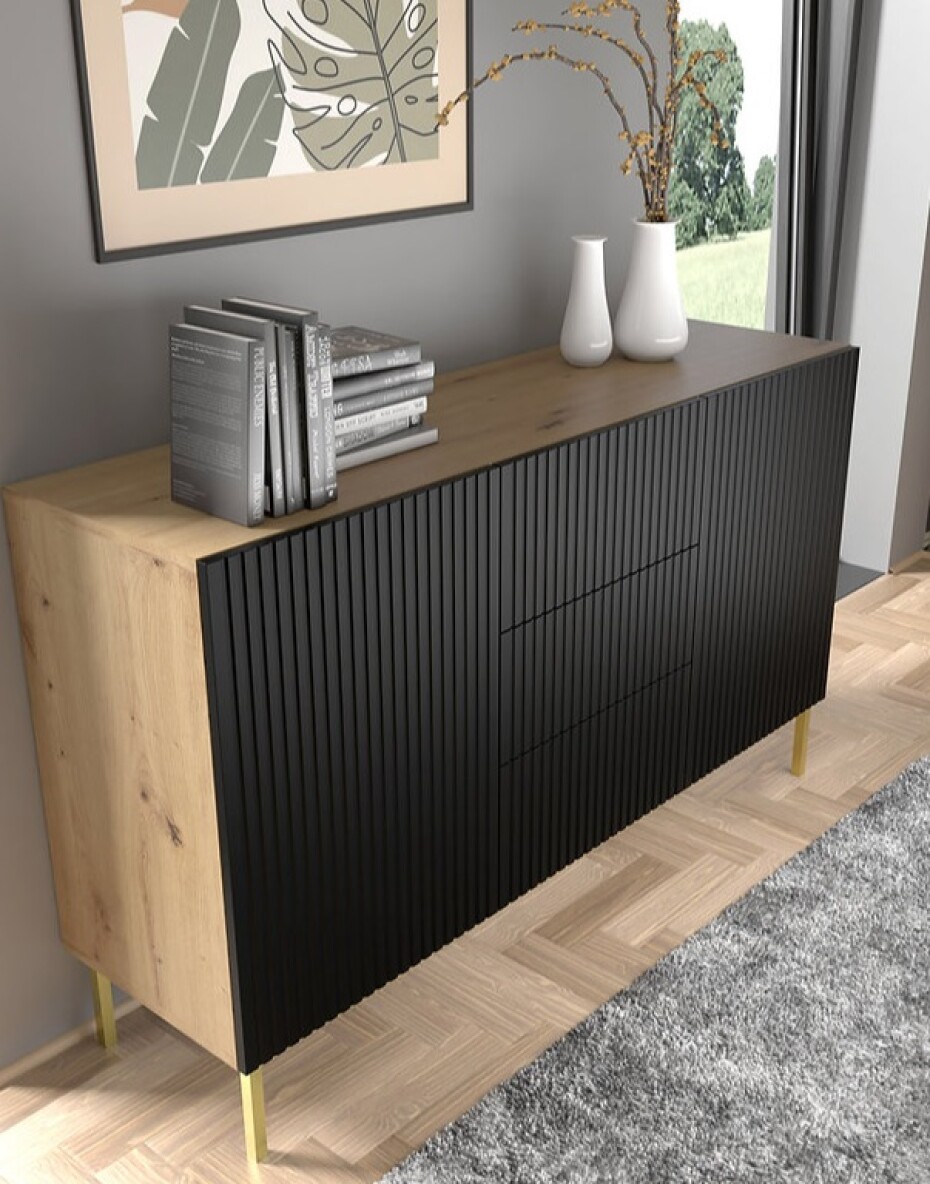 ARTBm Komoda RAVENNA B 2D3S 150 | dub artisan / černá matná Provedení: Dub artisan / černý mat / černé nohy - main (7)