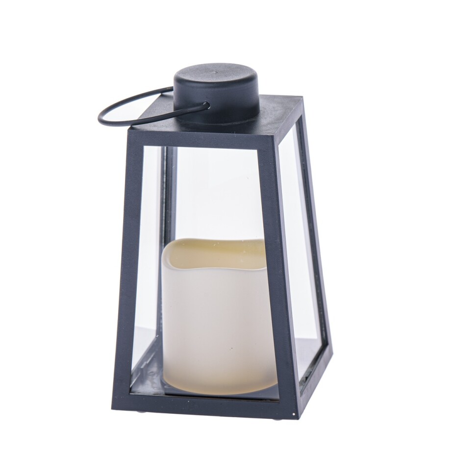 Lucerna s LED svíčkou Edera černá, 10 x 18 x 10 cm, plast, patina - main (0)