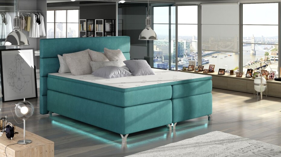 Artelta Manželská postel AMADEO Boxspring s LED osvětlením | 140 x 200 cm Barva: BAO 04 - Sawana 05 (šedá) - main (2)