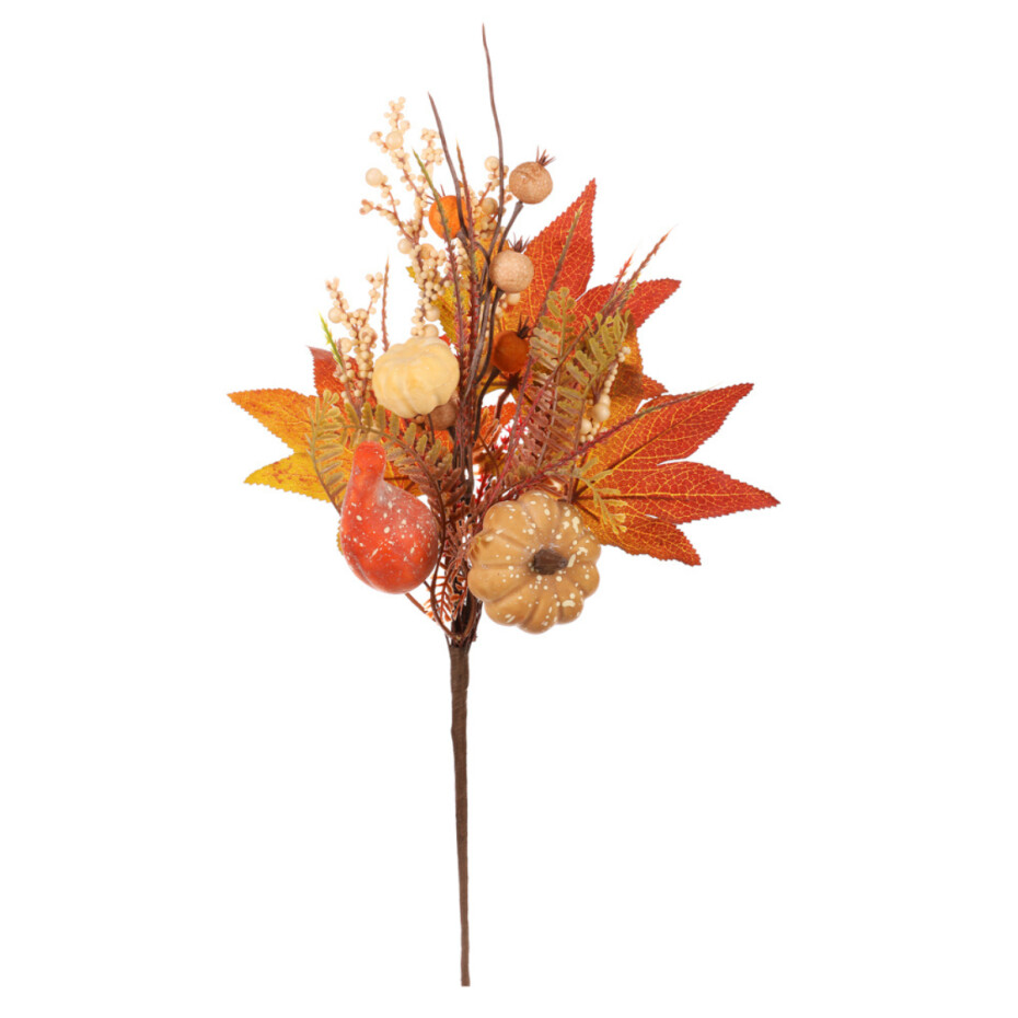 Podzimní umělá větev Dýně, listí a bobule oranžová, 35 cm - main (0)
