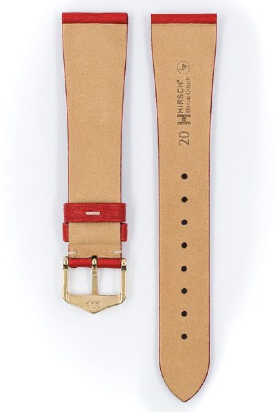 Řemínek Hirsch Massai Ostrich - červený, bílé prošití - 16 mm - M – Střední délka - 14 mm - Rose Gold - main (2)