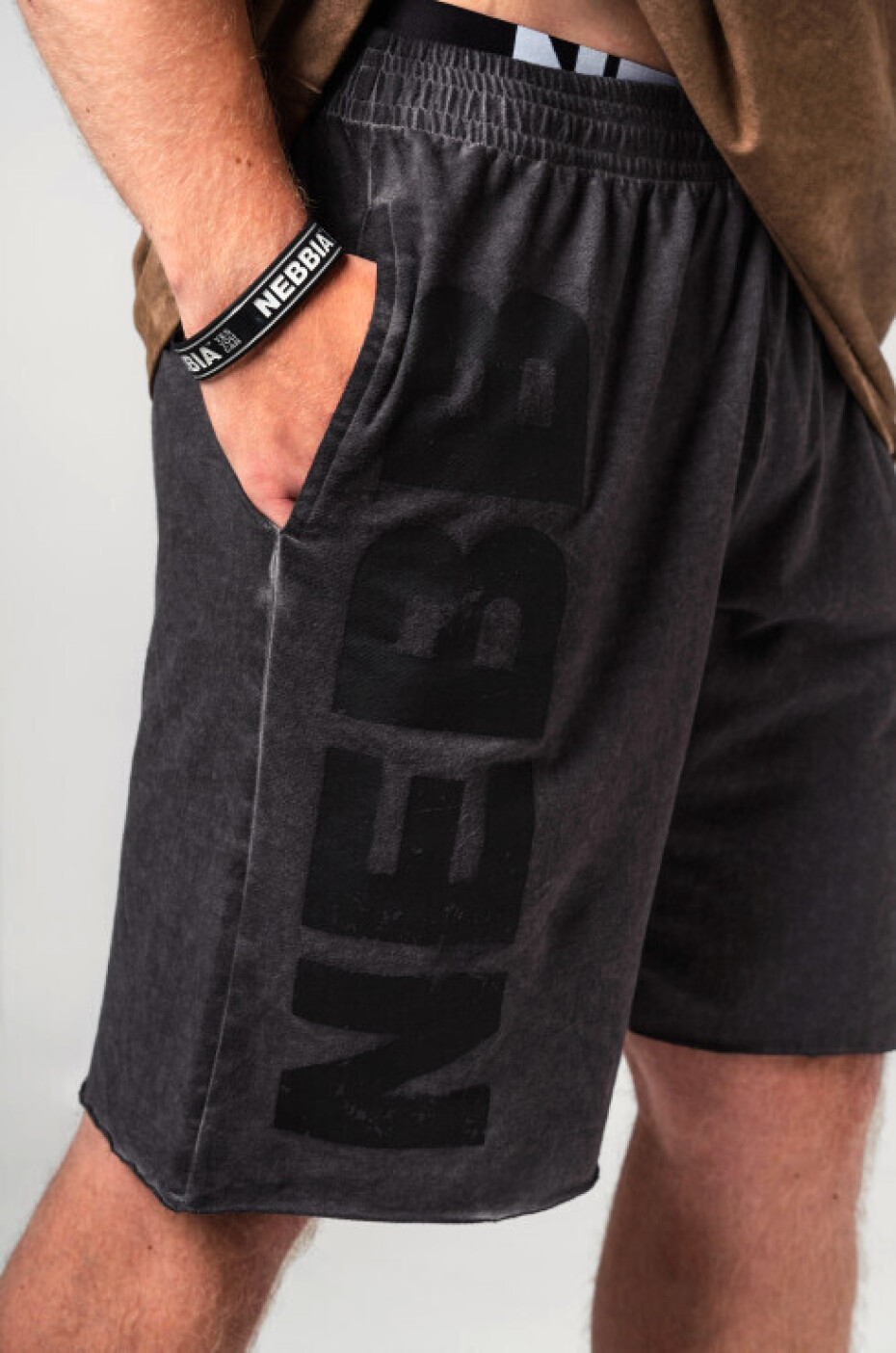 Pánské šortky Nebbia  Washed-off Gym Sweatshorts NO BS Black M - main (2)