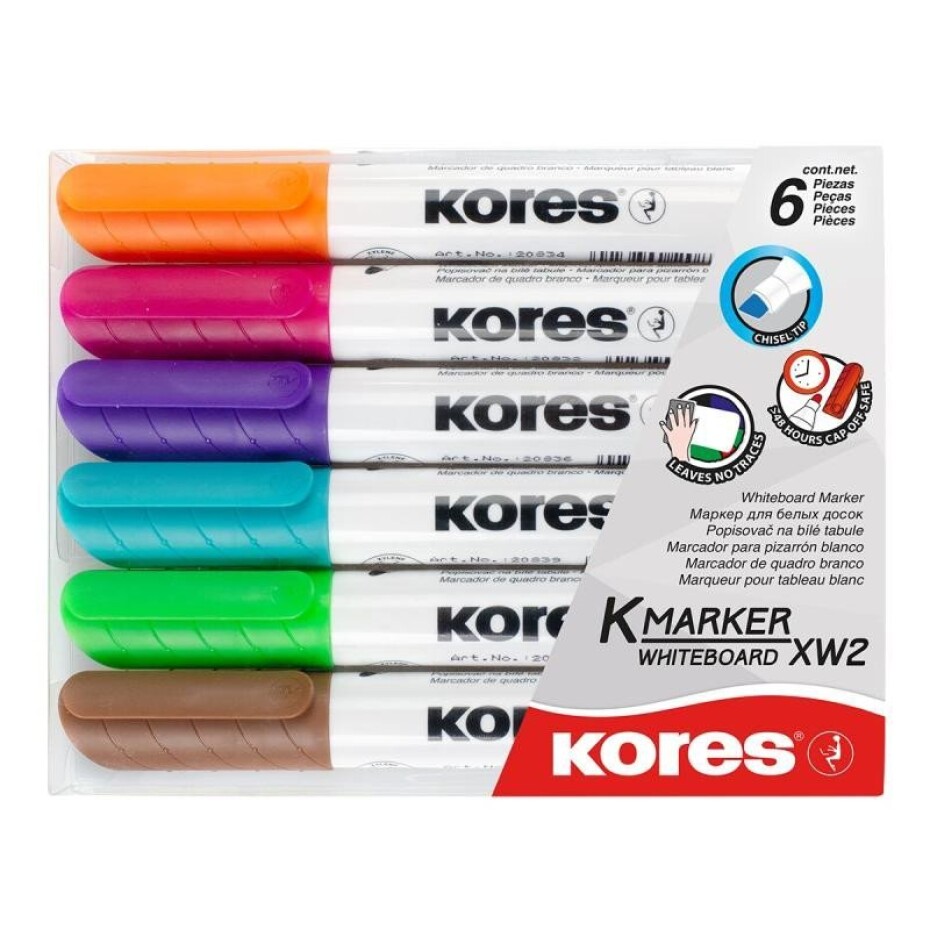Kores popisovač K-MARKER na bílé tabule, zkosený hrot 3-5 mm, mix 6 barev - main (0)