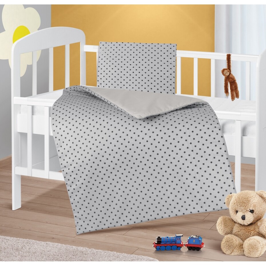 Bellatex Dětský set polštáře a přikrývky Hvězdičky šedá, 75 x 100 cm, 42 x 32 cm - main (2)