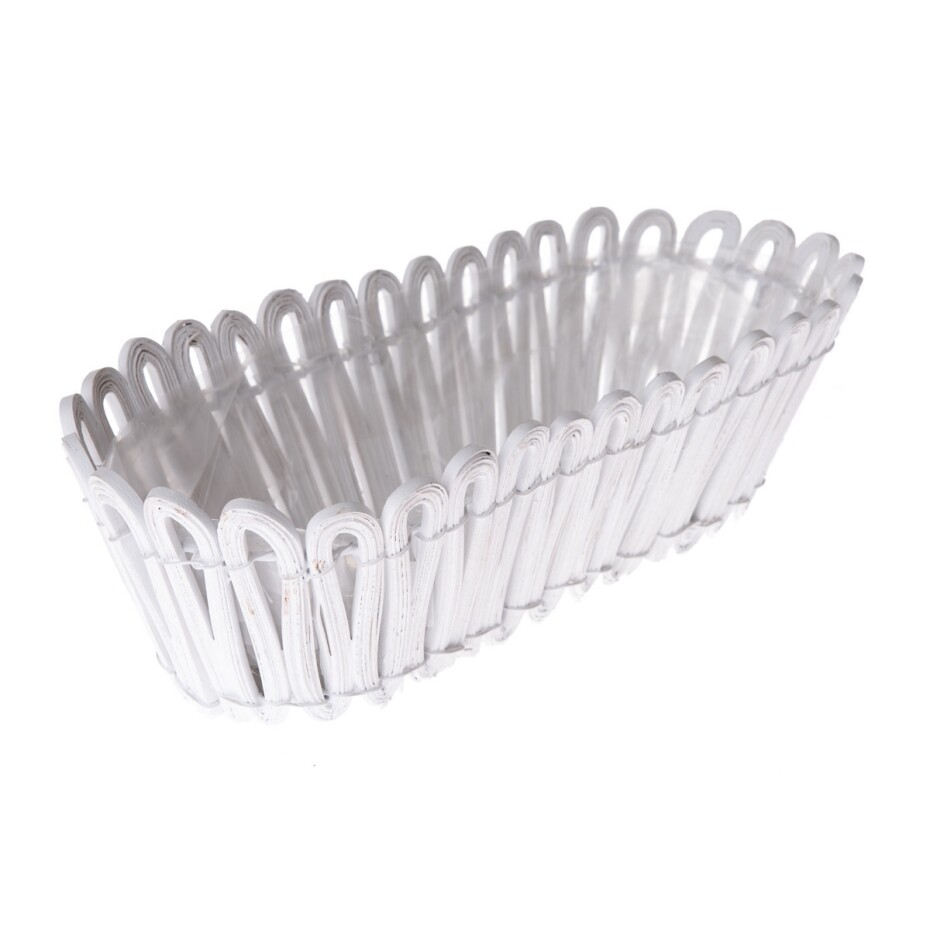 Dřevěný obal na květináč Fence 2, bílá, 30 x 10 x 14 cm - main (0)