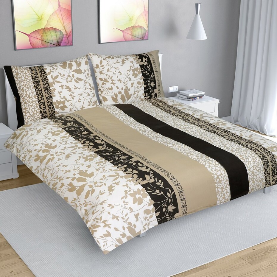 Bellatex Bavlněné povlečení Lístky béžová, 240 x 200 cm, 2 ks 70 x 90 cm - main (0)