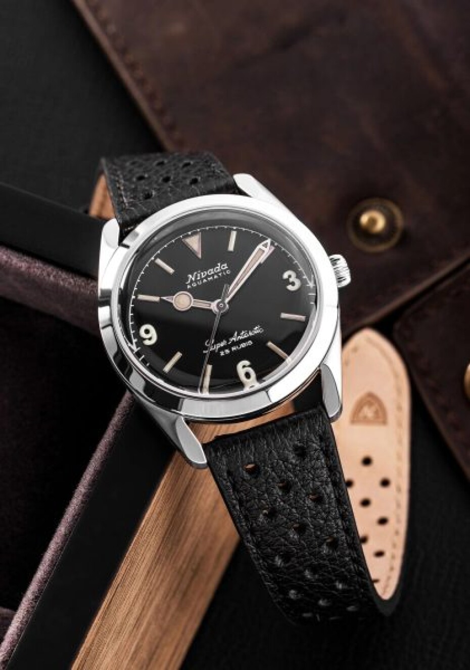 Nivada Grenchen Super Antarctic 3.6.9 Black Vintage - Black Leather White Stitching - main (11)