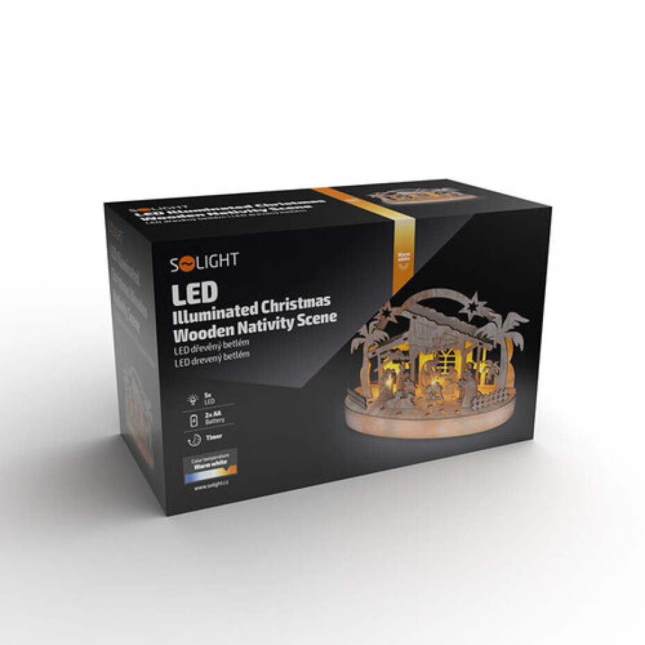 Solight Vánoční dřevěný podsvícený betlém, 5x LED, 25 cm, 2x AA - main (3)