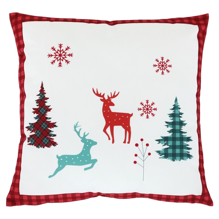 Polštář sametový s výplní - vánoční, červené okraje, 100% polyester, 45 x 45 cm. - main (0)