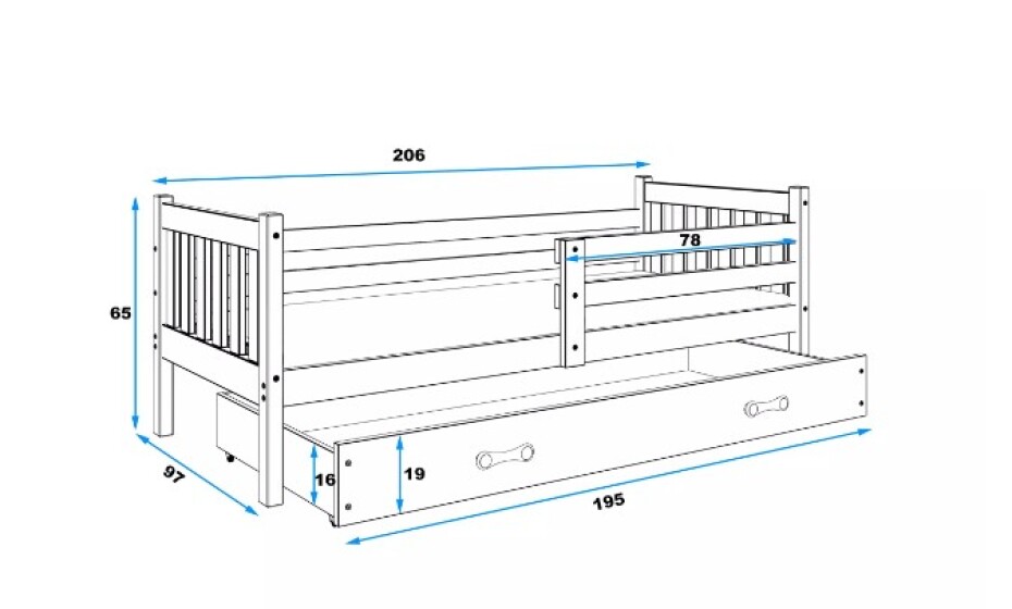BMS Dětská postel s úložným prostorem CARINO | 90 x 200 cm Barva: Šedá / Modrá - main (11)