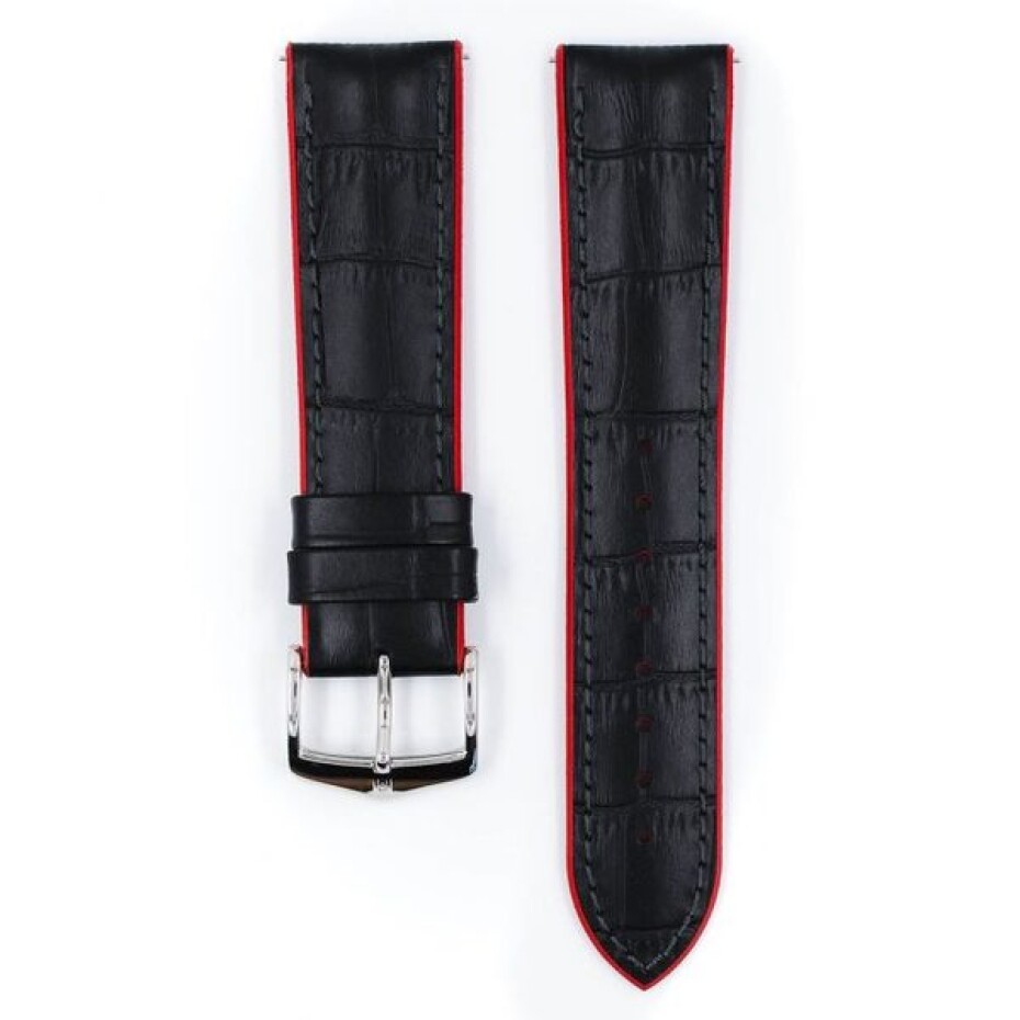 Řemínek Hirsch Andy - černo-červený - 22 mm - L – Standardní délka (doporučujeme) - 20 mm - Stříbrná - main (1)