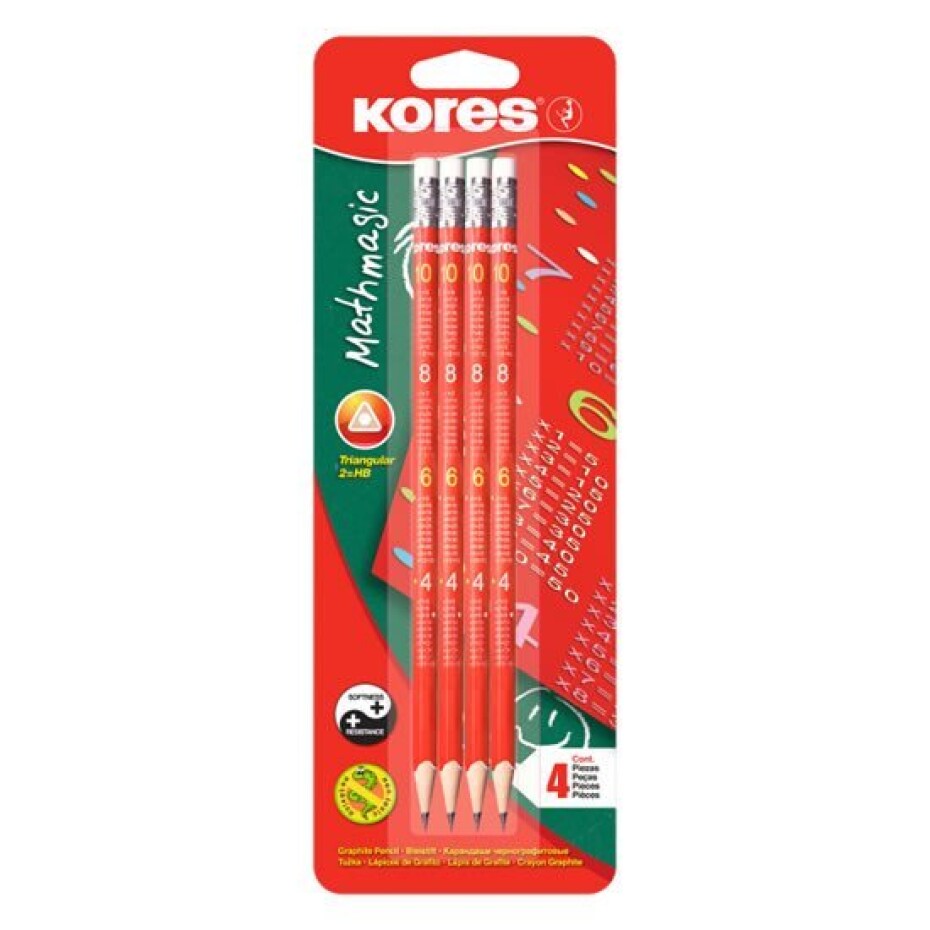 Kores Trojhranná tužka Mathmagic č. 2 = HB s gumou 4 ks - main (0)