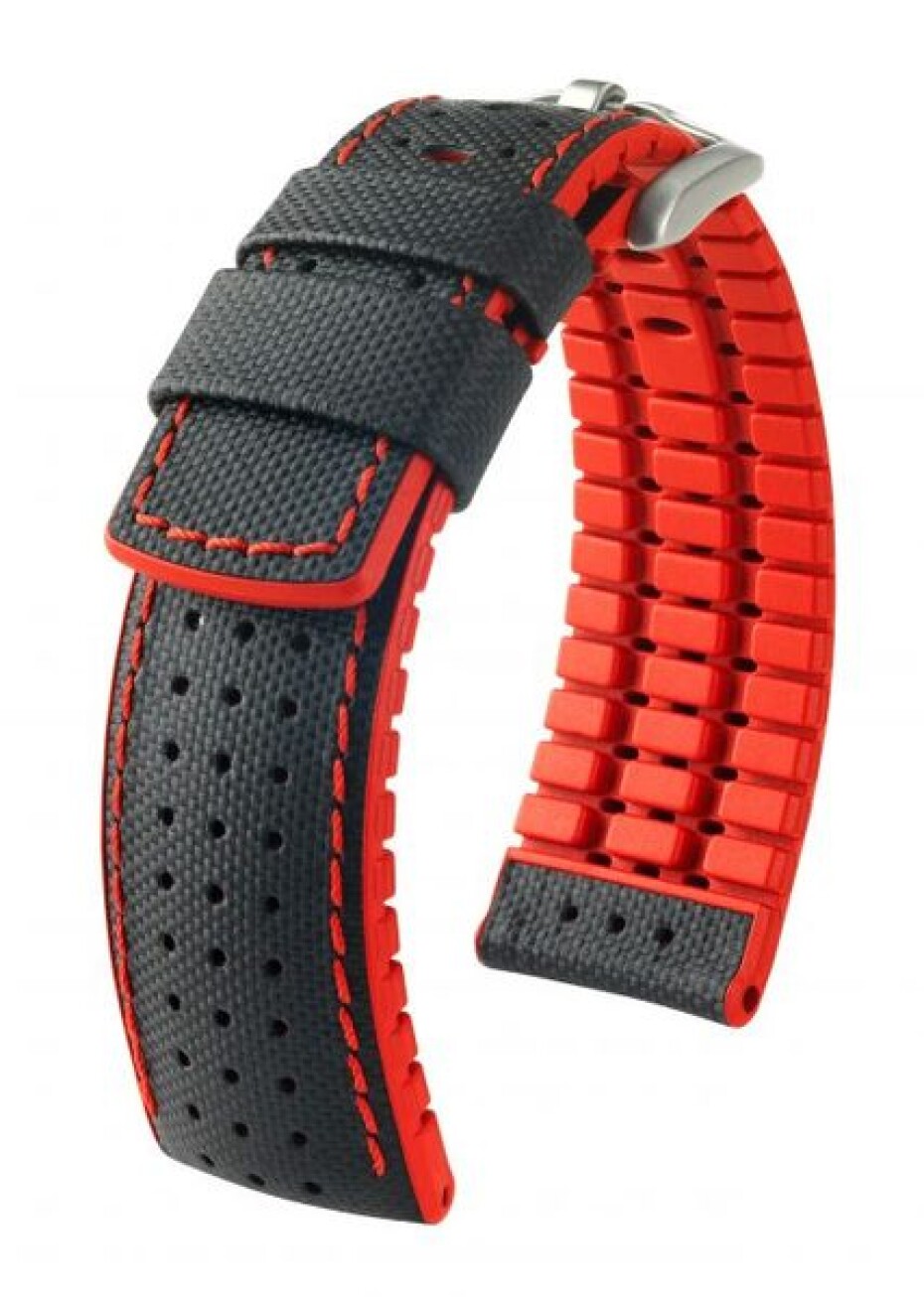 Řemínek Hirsch Robby - červený - 22 mm - L – Standardní délka (doporučujeme) - 20 mm - Stříbrná - main (0)