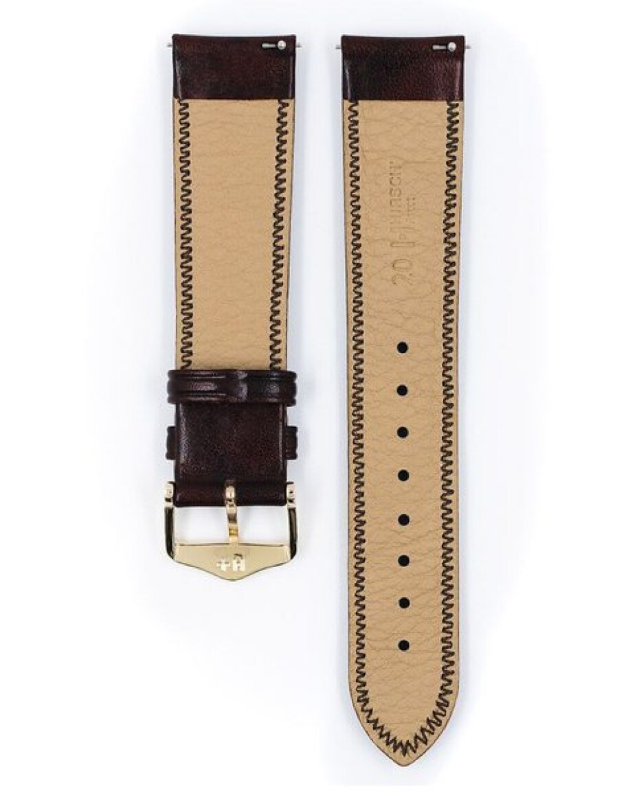 Řemínek Hirsch Ascot - hnědý, lesk - 18 mm - L – Standardní délka (doporučujeme) - 16 mm - Zlatá - main (1)