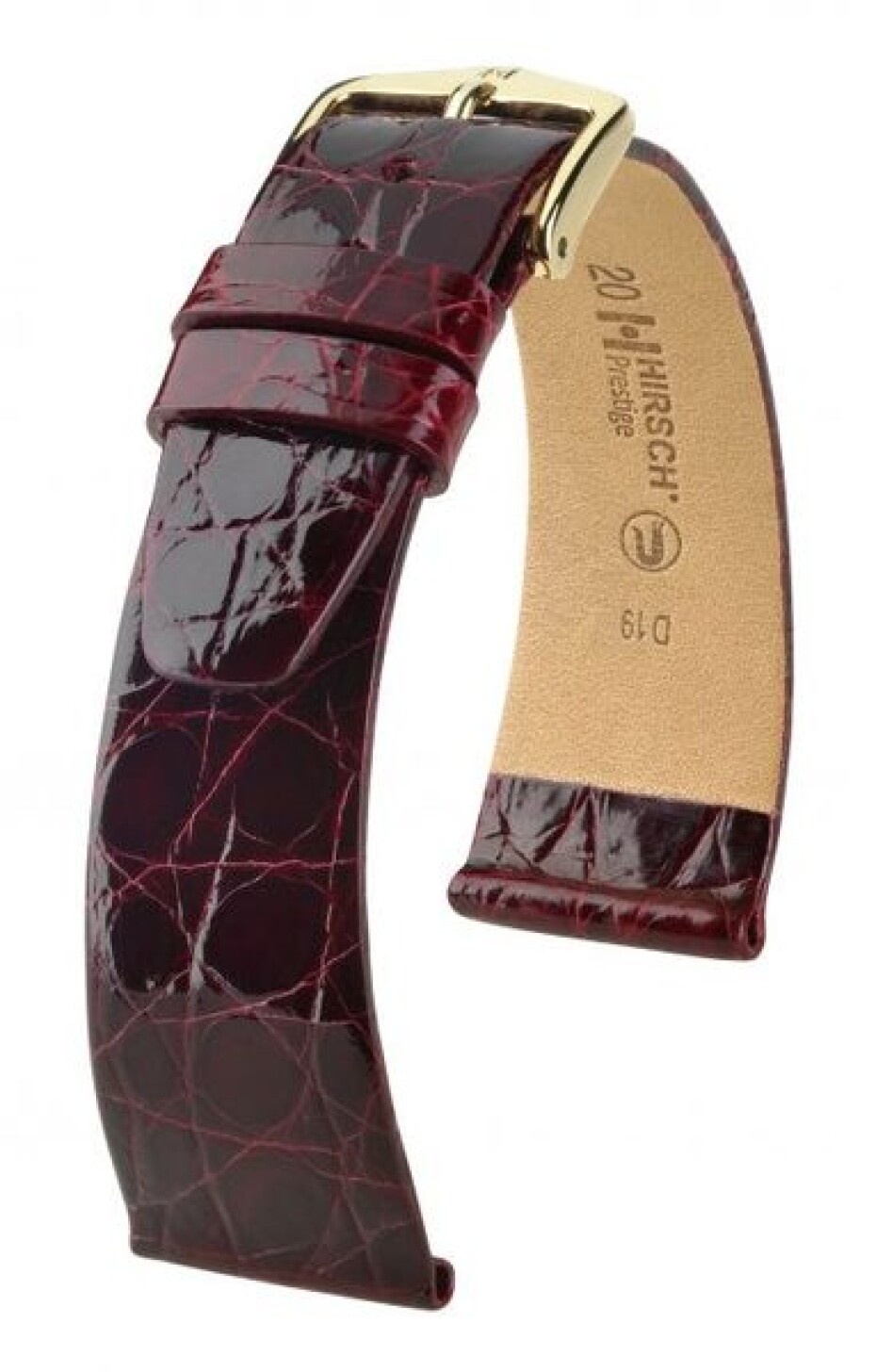 Řemínek Hirsch Prestige Crocodile - vínový - 16 mm - L – Standardní délka (doporučujeme) - 14 mm - Zlatá - main (0)