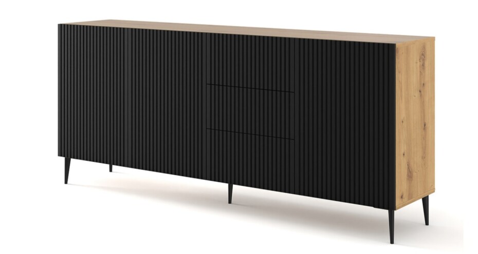 ARTBm Komoda RAVENNA B 3D3S 200 | dub artisan / černá matná Provedení: Dub artisan / černý mat / zlaté nohy - main (1)