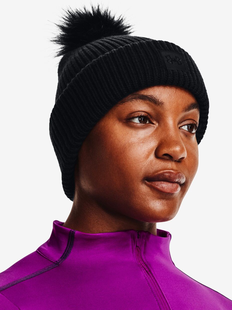 Dámská čepice Under Armour  Halftime Ribbed Pom-BLK - main (0)