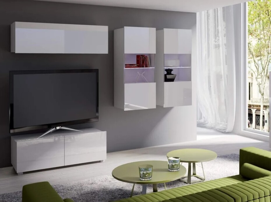 ArtGiB TV stolek 150 CALABRINI C-12 | bílá/bílý lesk - main (2)