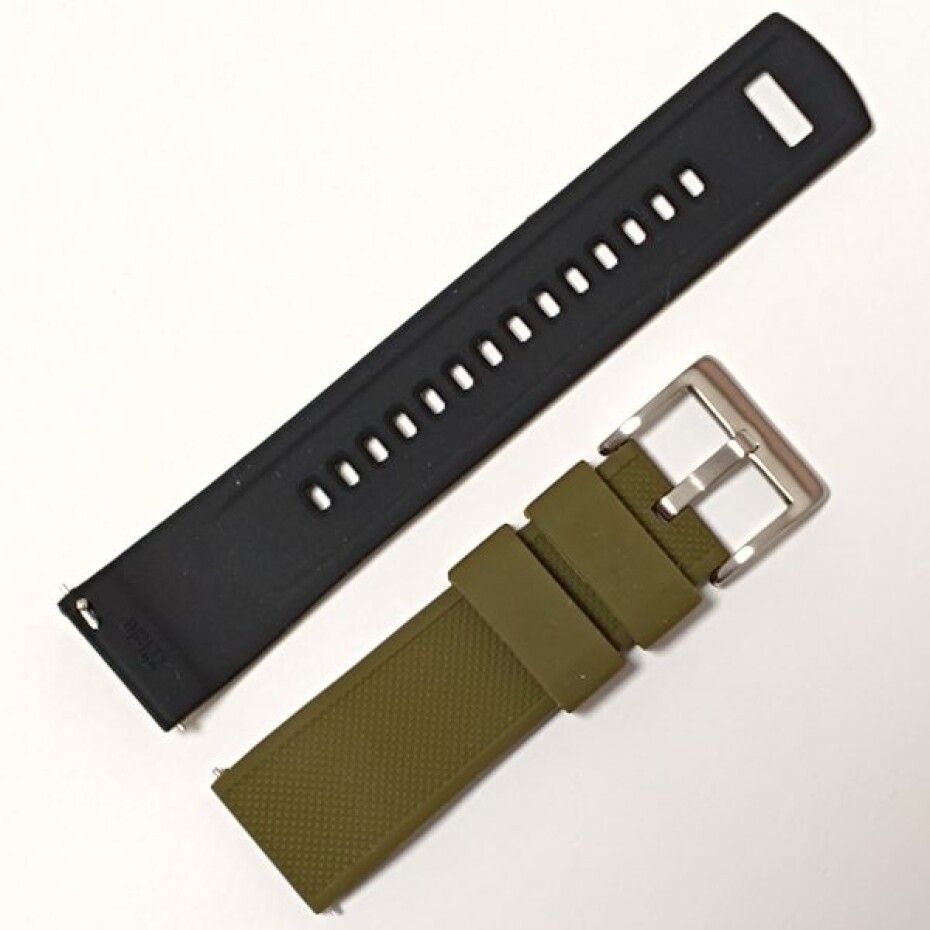 Silikonový řemínek, olivový/černý se stříbrnou sponou - 22 mm - main (1)