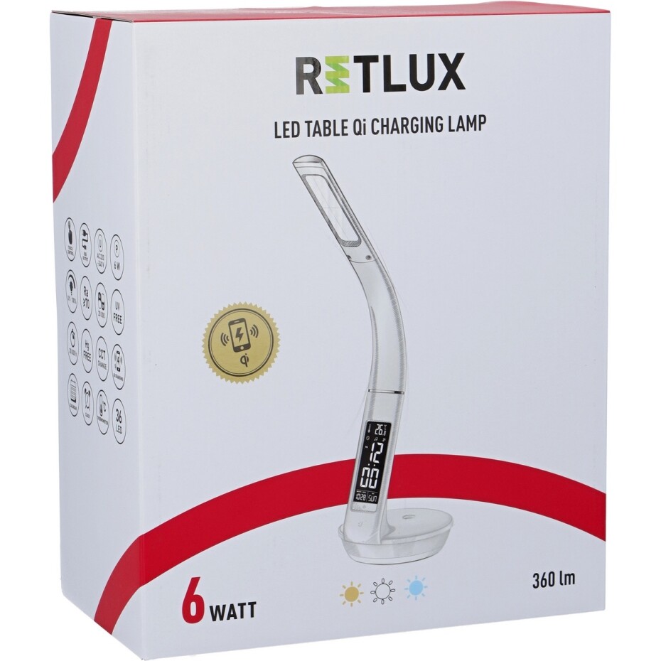 Retlux RTL 203 Stolní LED lampa s displejem a Qi dobíjením bílá, 6 W - main (11)