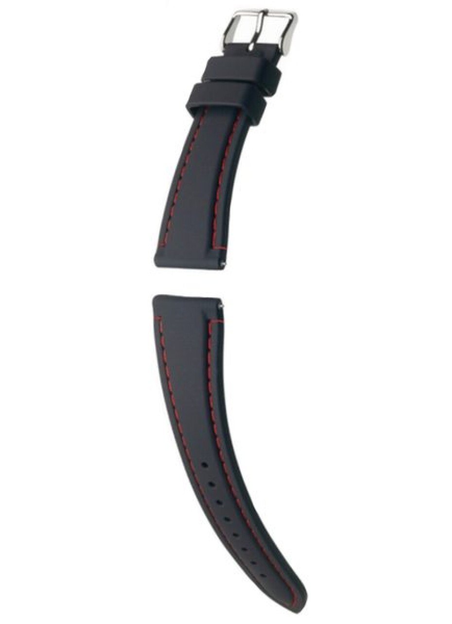 Řemínek Hirsch Belize - černý, červené prošití - 22 mm - L – Standardní délka (doporučujeme) - 20 mm - Stříbrná - main (0)