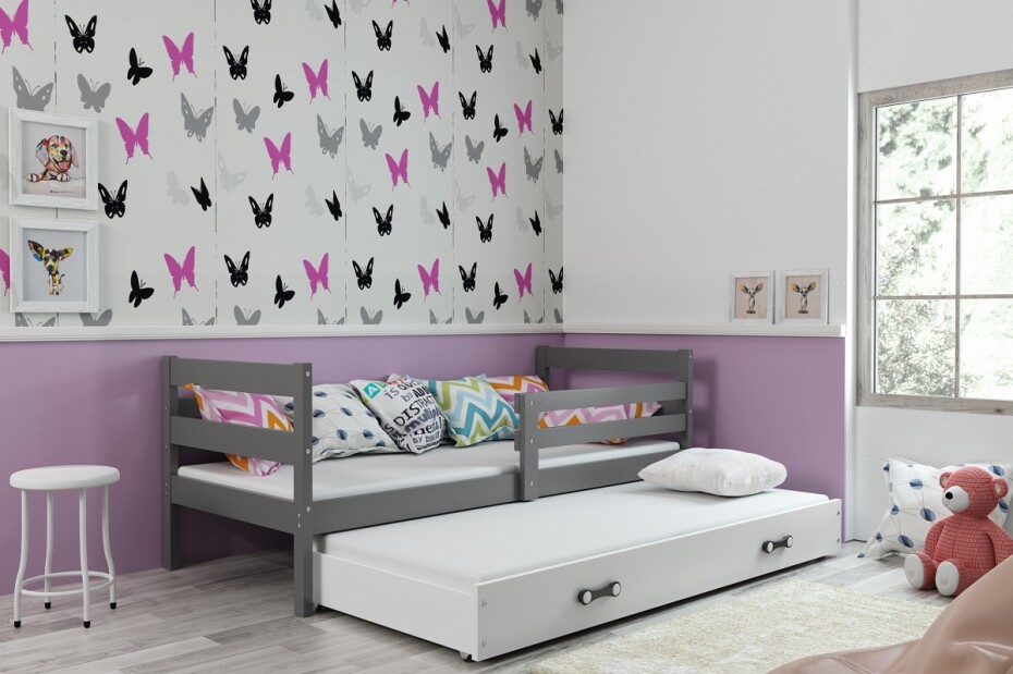 BMS Dětská postel s přistýlkou ​​ERYK 2 | šedá 80 x 190 cm Barva: Šedá / růžová, Rozměr: 190 x 80 cm - main (1)