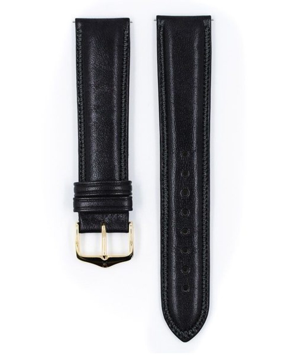 Řemínek Hirsch Ascot - černý, lesk - 18 mm - L – Standardní délka (doporučujeme) - 16 mm - Zlatá - main (1)