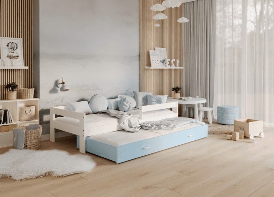 ArtAJ Dětská postel HOPE P2 s přistýlkou ​​| bílá/modrá 80 x 190 cm - main (1)