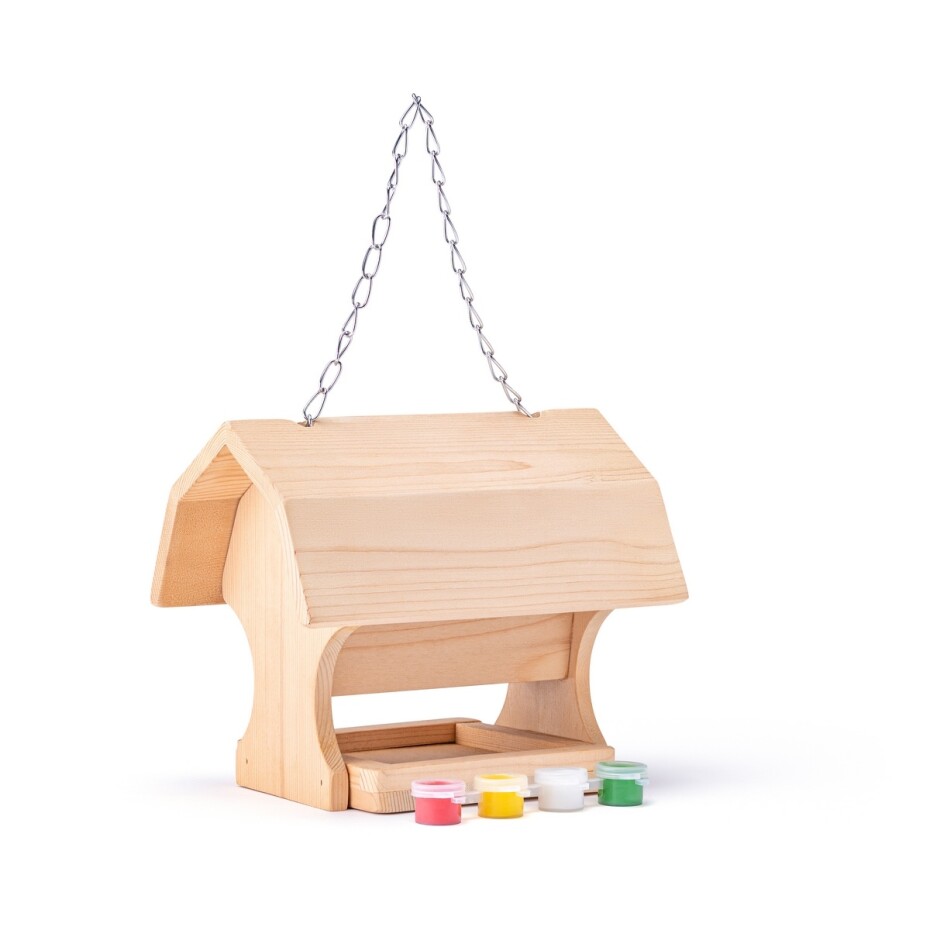 Woody Dřevěné krmítko pro ptáky, 4 barvy a štětec, 19 x 13,5 x 16 cm - main (0)