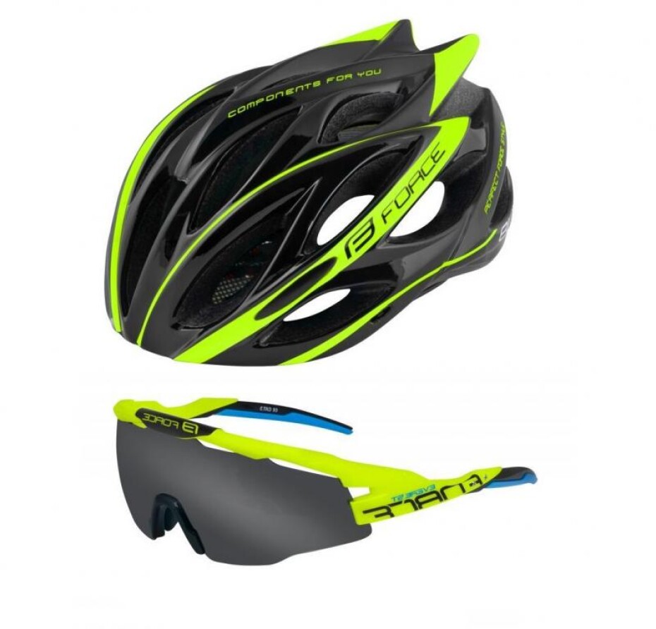 Force BULL černo-fluo přilba + Force EVEREST fluo, černá skla brýle - main (0)