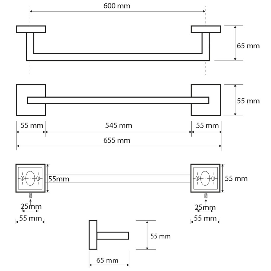 SAPHO XQ403 X-Square držák ručníků 65 cm, stříbrná - main (1)