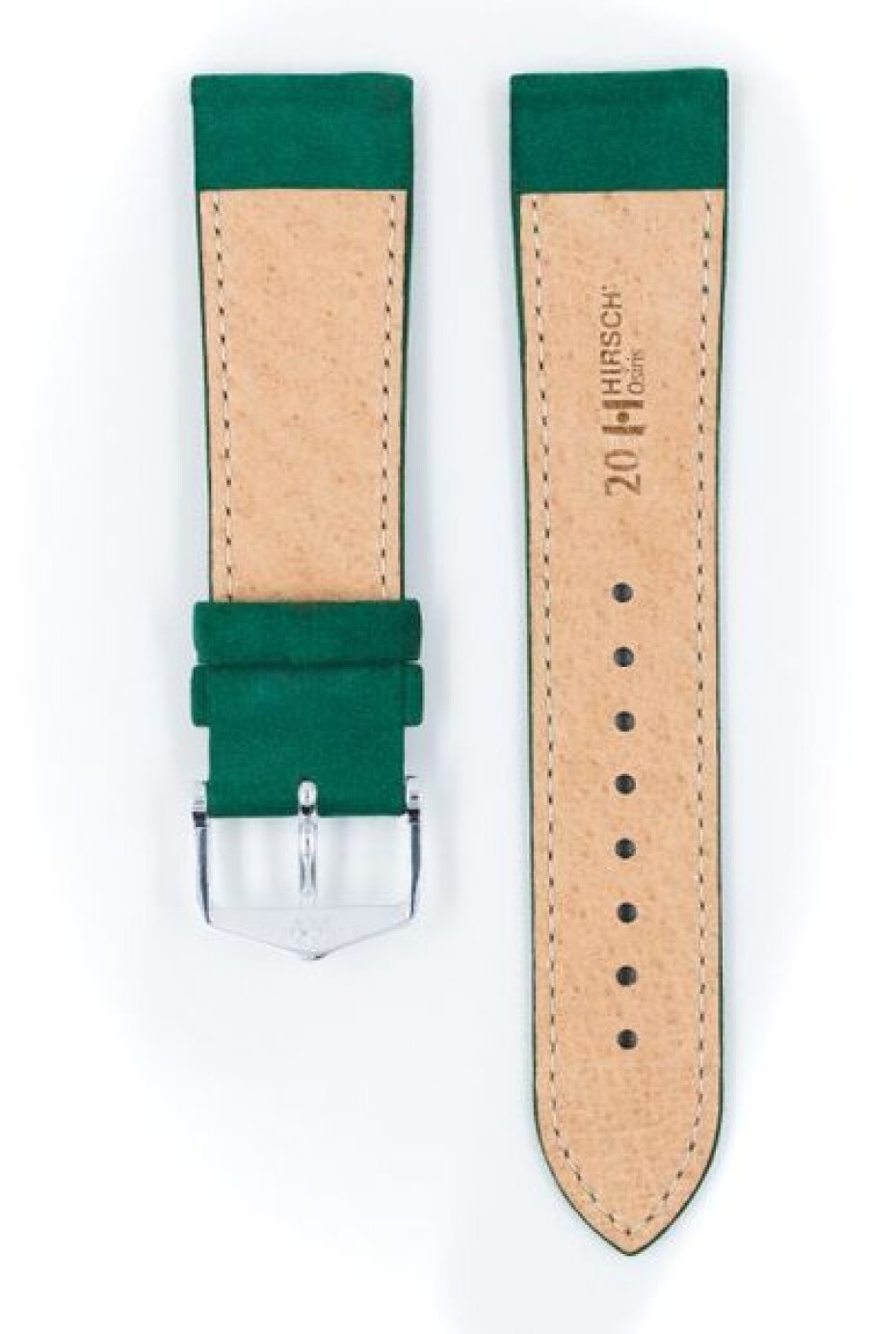 Řemínek Hirsch Osiris Nubuk - zelený - 22 mm - L – Standardní délka (doporučujeme) - 20 mm - Stříbrná - main (2)
