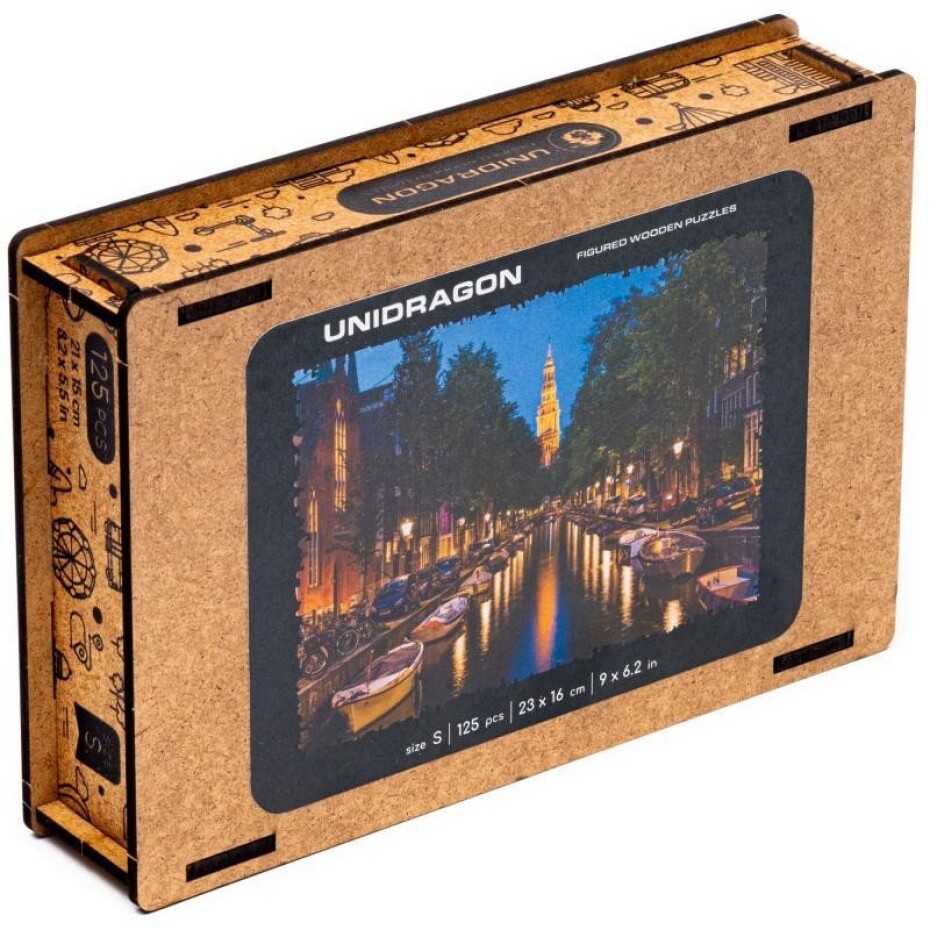 Unidragon dřevěné puzzle - Večerní Amsterodam velikost S - main (0)