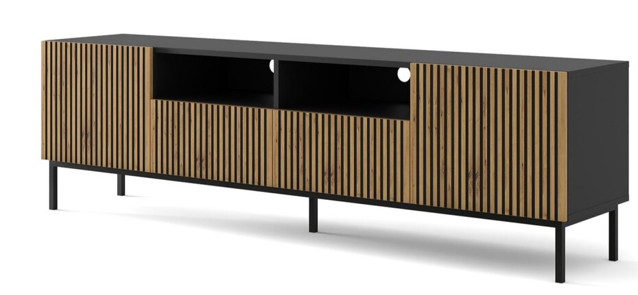 ARTBm TV stolek RAVENNA F 2D2S 200 | černá matná / dub artisan Provedení: Černá matná / dub artisan / černé nohy - main (3)