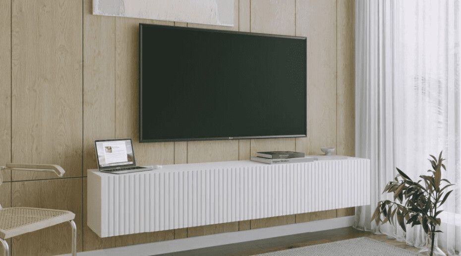 ArtExt Závěsný TV stolek JOY | 200 cm Barva: Černý lesk (drážky) - main (6)