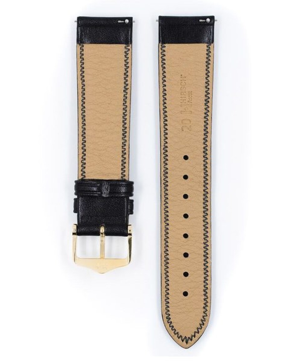 Řemínek Hirsch Ascot - černý, lesk - 18 mm - L – Standardní délka (doporučujeme) - 16 mm - Zlatá - main (2)