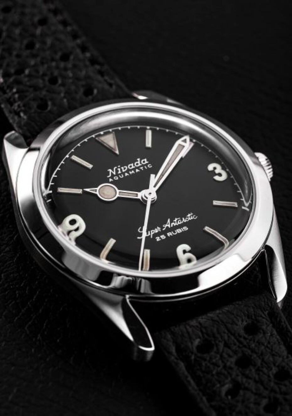 Nivada Grenchen Super Antarctic 3.6.9 Black Vintage - Black Leather White Stitching - main (9)