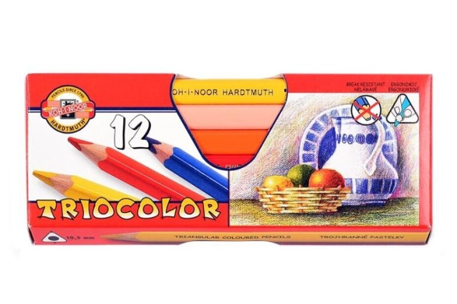 Koh-i-noor pastelky TRIOCOLOR trojhranné silné souprava 12 ks v papírové krabičce - main (0)