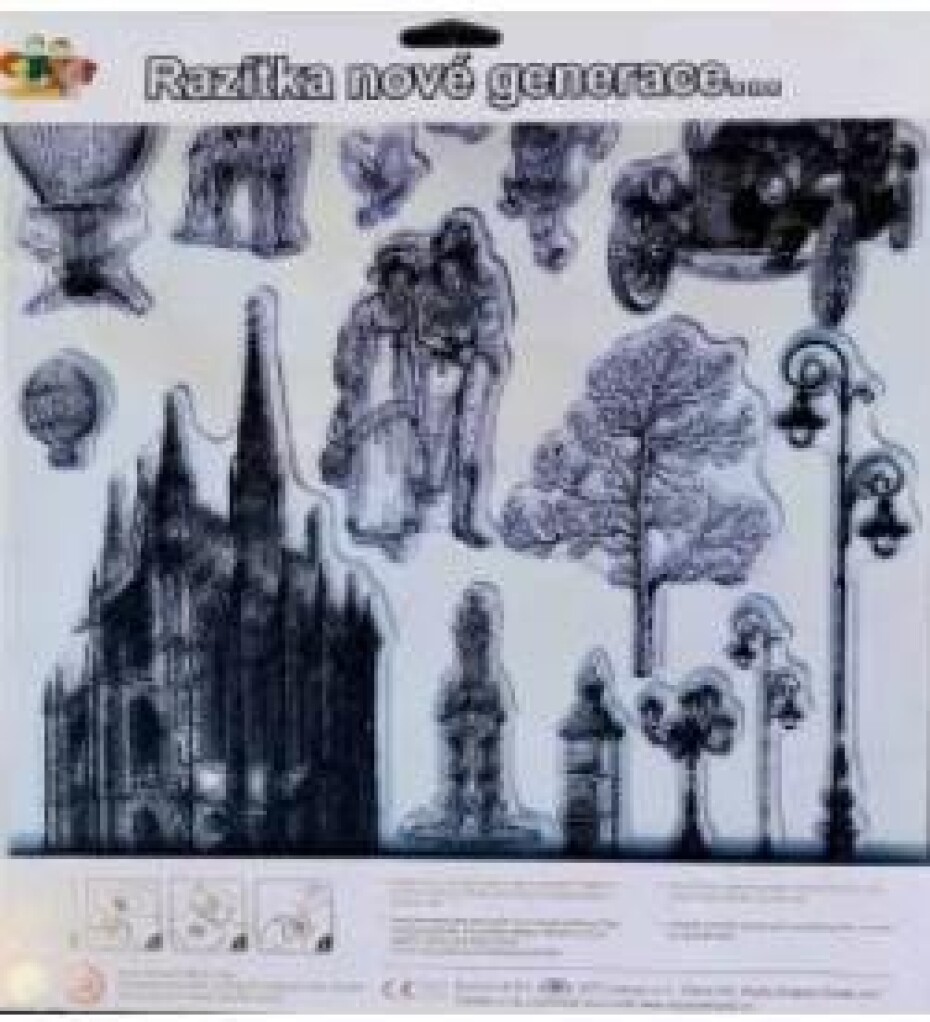 Gelová razítka na stěnu 30 x 30 cm - Historické město s automobilem - main (0)