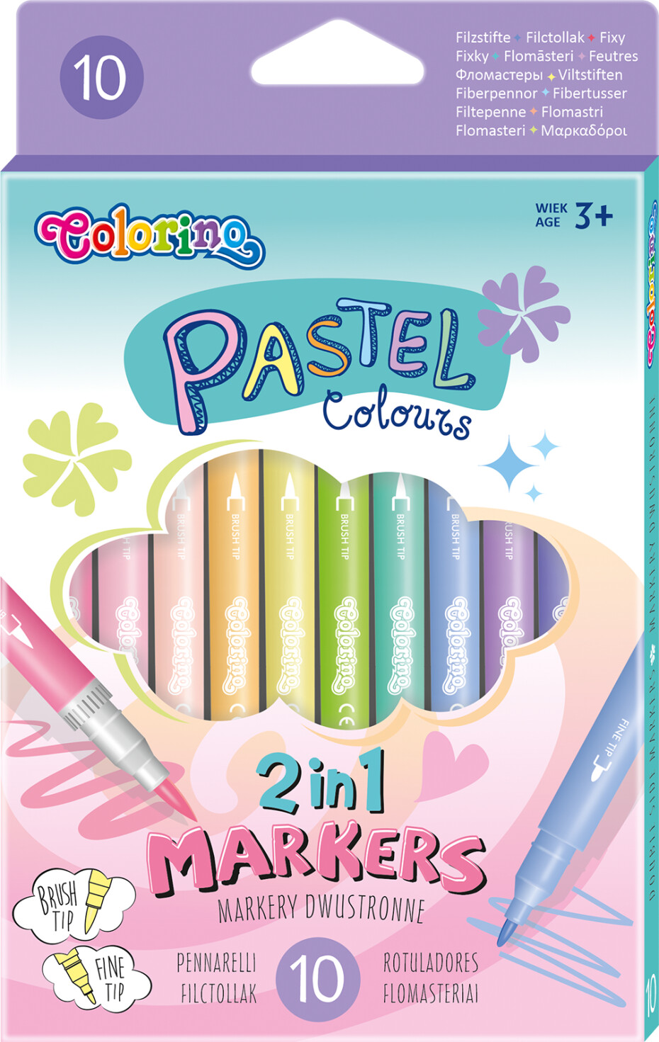 Colorino oboustranné fixy Pastel, štětcový a tenký hrot, 10 barev - main (0)