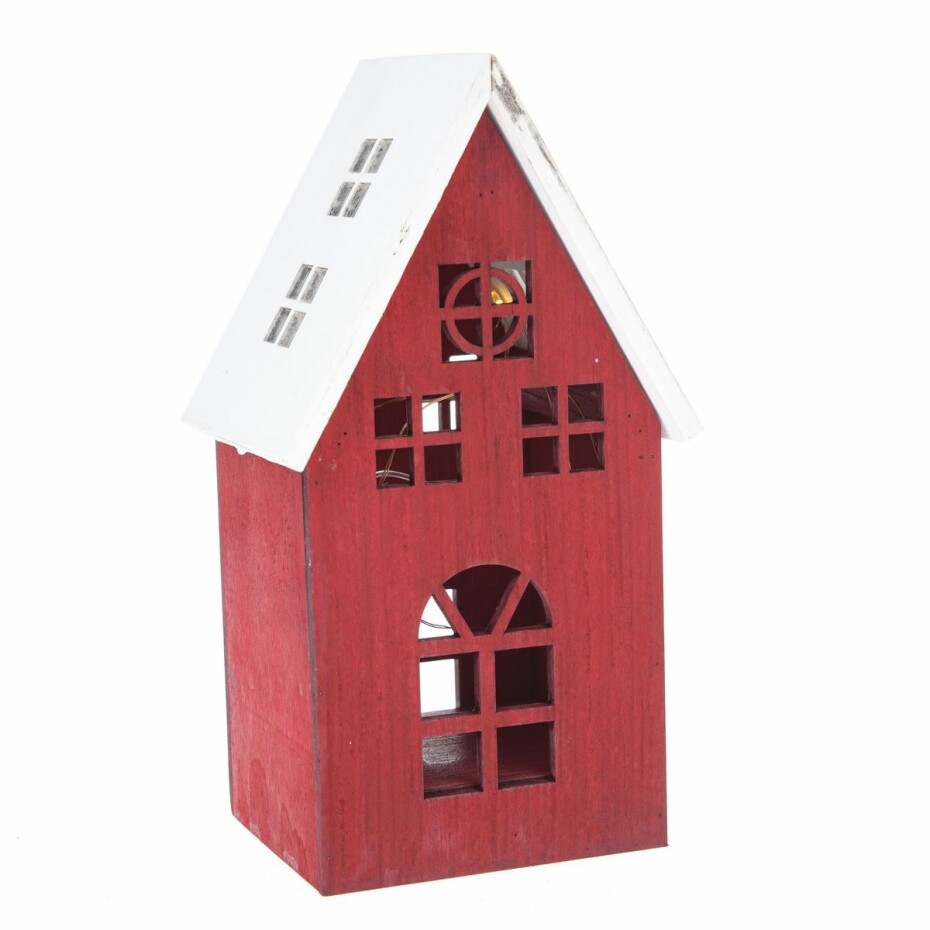 Vánoční dřevěná LED dekorace Light house červená, 11,7 x 21,2 x 9,7 cm - main (0)