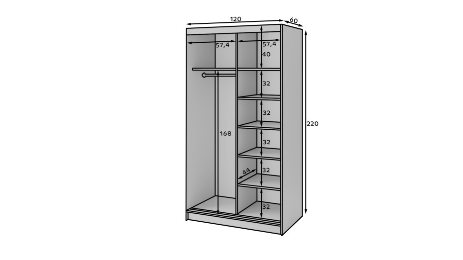 Artelta Šatní skříň BIANCCO II 120 | se zrcadlem - main (7)