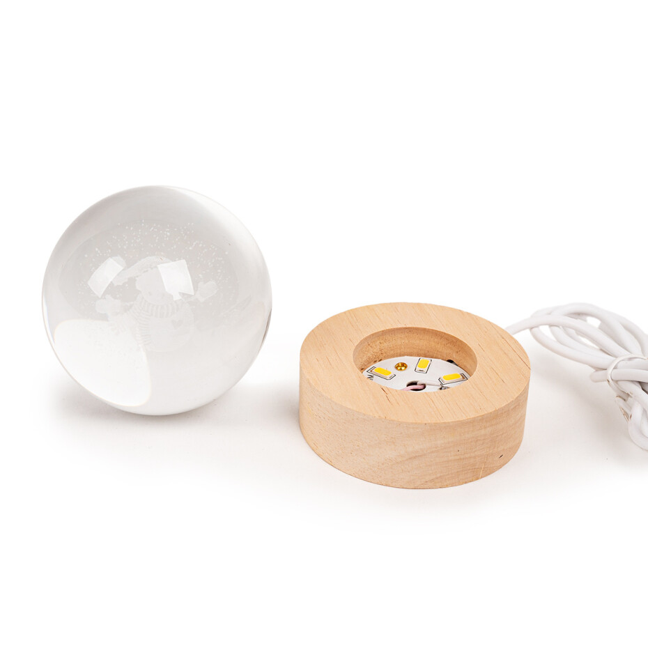 Svítící skleněná koule, USB, na dřevěném podstavci - main (5)